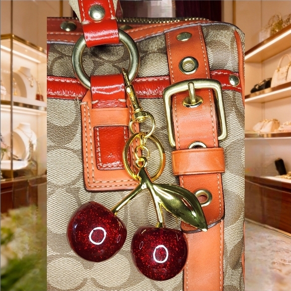 Coach Heritage Strip XL ZIP Satchel With Cherry Charm - Picture 14 of 16